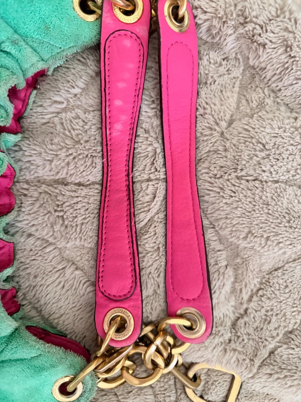 Vintage Juicy Couture 2007 Juicy Royal Velour Hobo Bag Green Pink Crown Y2K